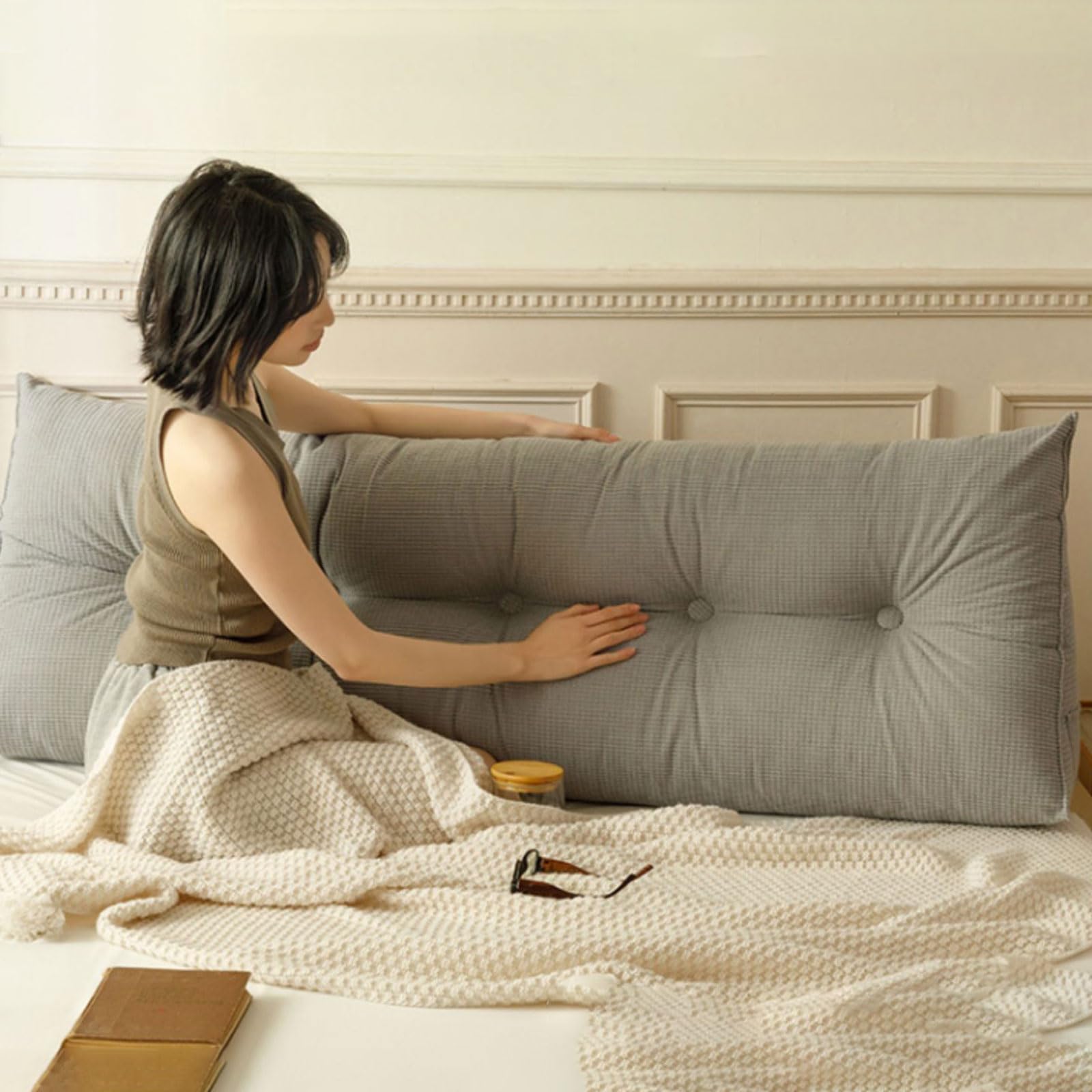 Almohada de cuña para cabecero de cama, cojín de apoyo lumbar, suave, lavable, para cama, sofá, reposapiés, lectura, posicionamiento, funda extraíble, multicolor