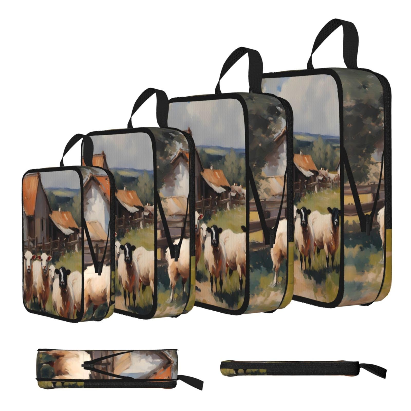 Sxzvvbn Black Cute Farm Animals Compression Packing Cubes 4 Piece Set