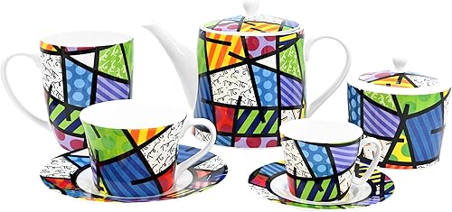 Miniatura 5 de Romero Britto - Azúcar de porcelana de hueso, 10.4 onzas, paisaje colorido, diseño abstracto