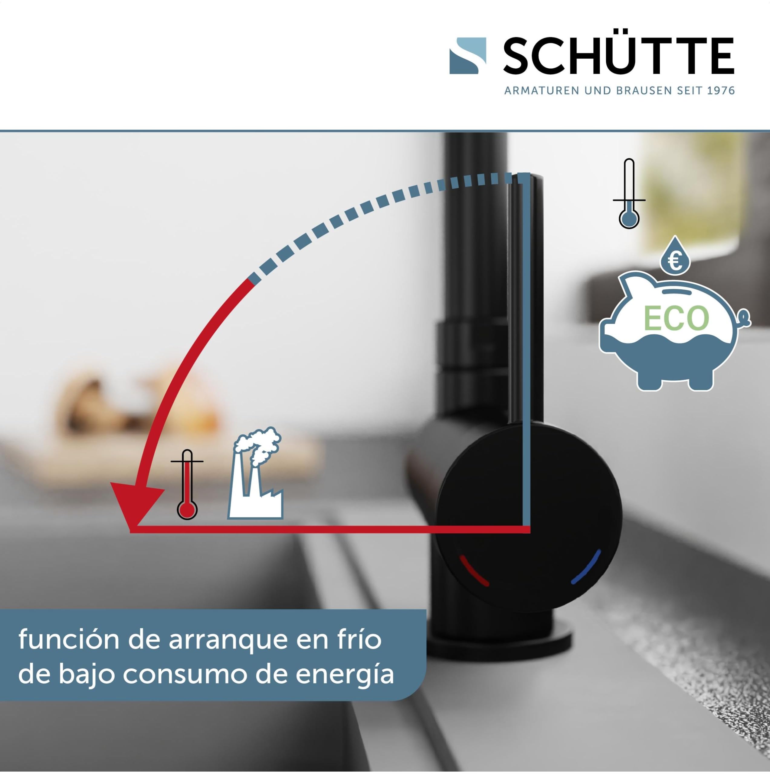 SCHÜTTE 24556 WINDOW - Grifo de cocina para ventana inferior, grifo de fregadero (flexible, plegable, giratorio 360°, monomando, color negro)