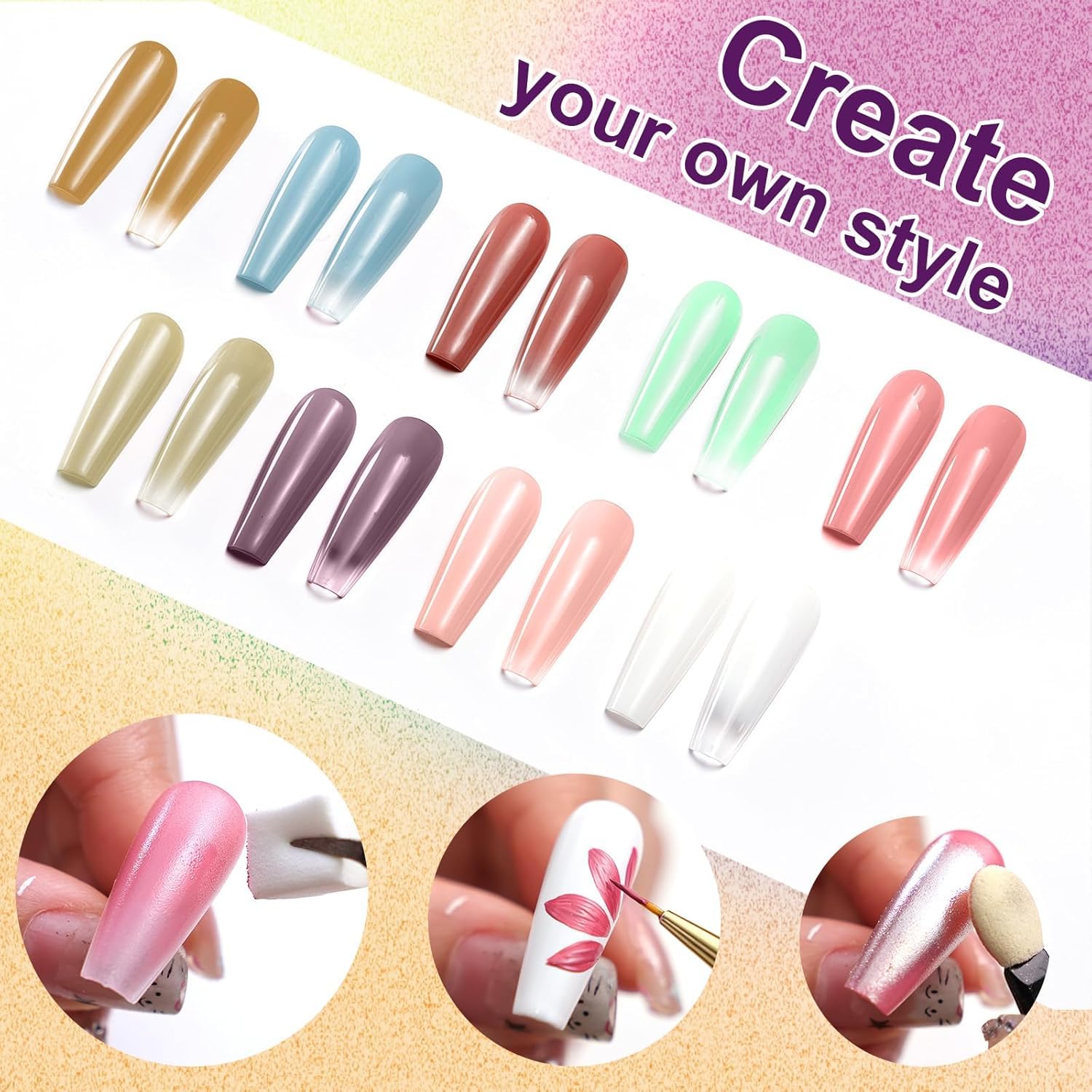 THR3E STROKES Solid Cream GelPolish Set, 9 Colors Pudding Gel Nail Polish Palette with Nail Brush, Nude Pink Orange Red Solid Gel Polish Nail Art Kit Soak Off Portable Gift for Girls/Friend DIY Home (F) 2