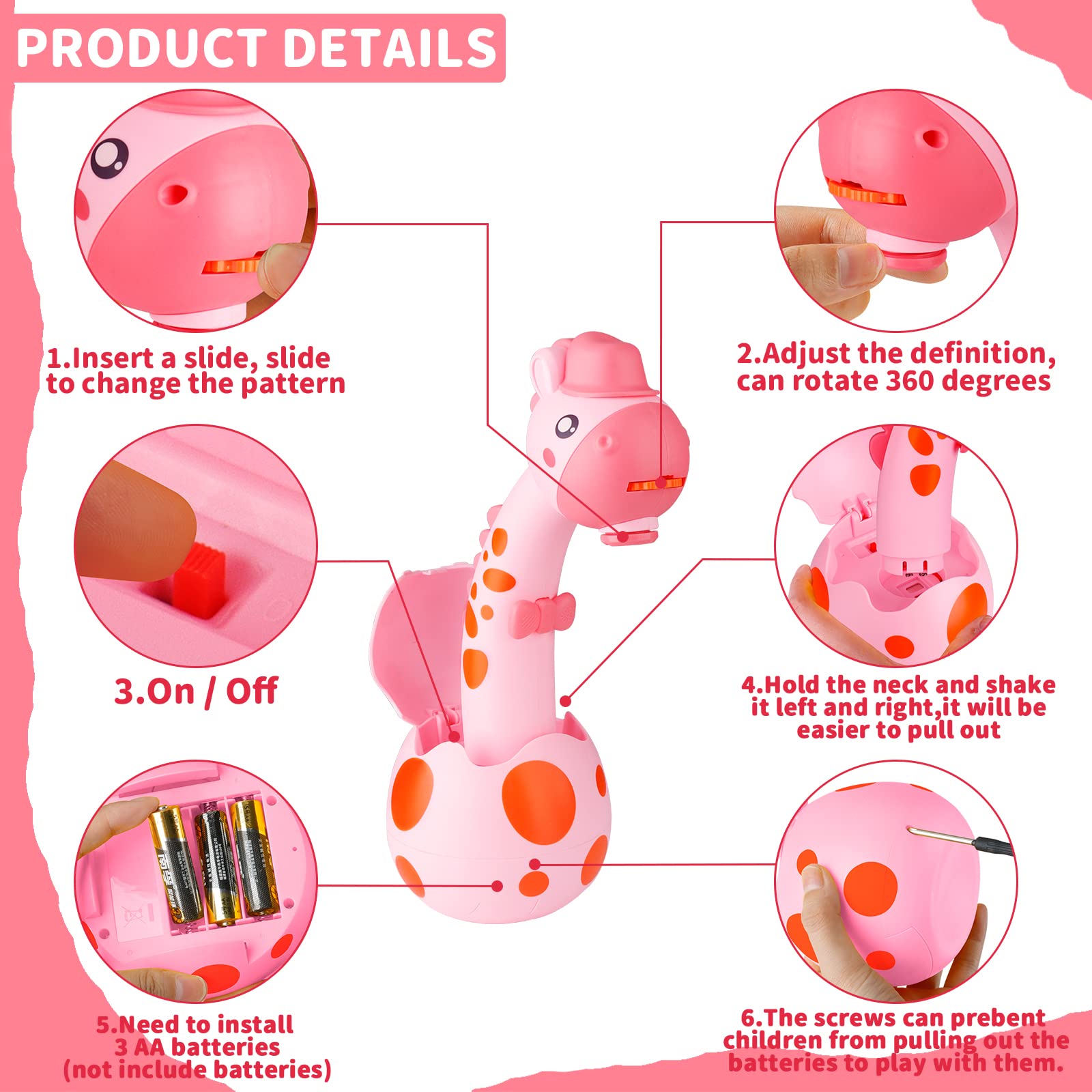 MOMSIV Proiettore di Disegno per Bambini, Giocattolo di Tracciamento e Disegno del Proiettore, Set di Giochi di Disegno per Tavolo da Disegno Giocattolo con 72 Motivi per Regali per Ragazzi, Rosa