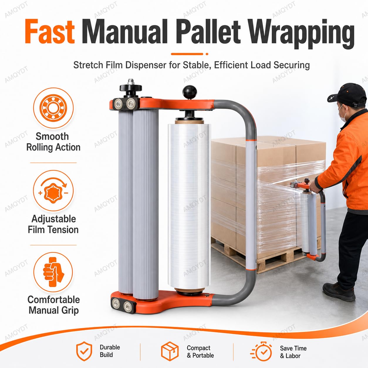 Avvolgitrice palmare per pallet, avvolgitore manuale con coppia regolabile e clip fissa, dispenser industriale di film estensibile per imballaggi alimentari in ristoranti, supermercati, negozi di