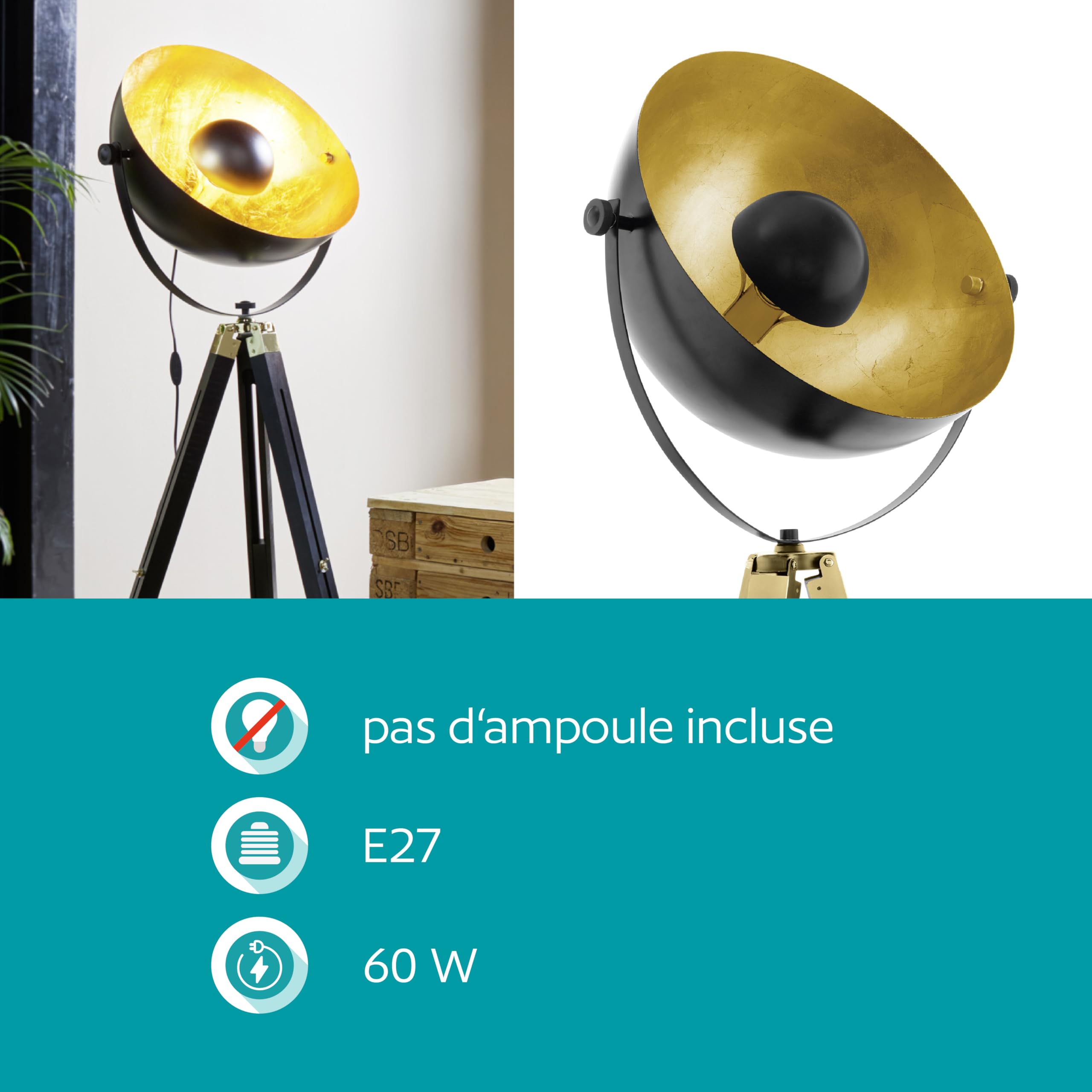 Eglo lampadaire COVALEDA, lampe de sol à flamme industriel, vintage, lampe