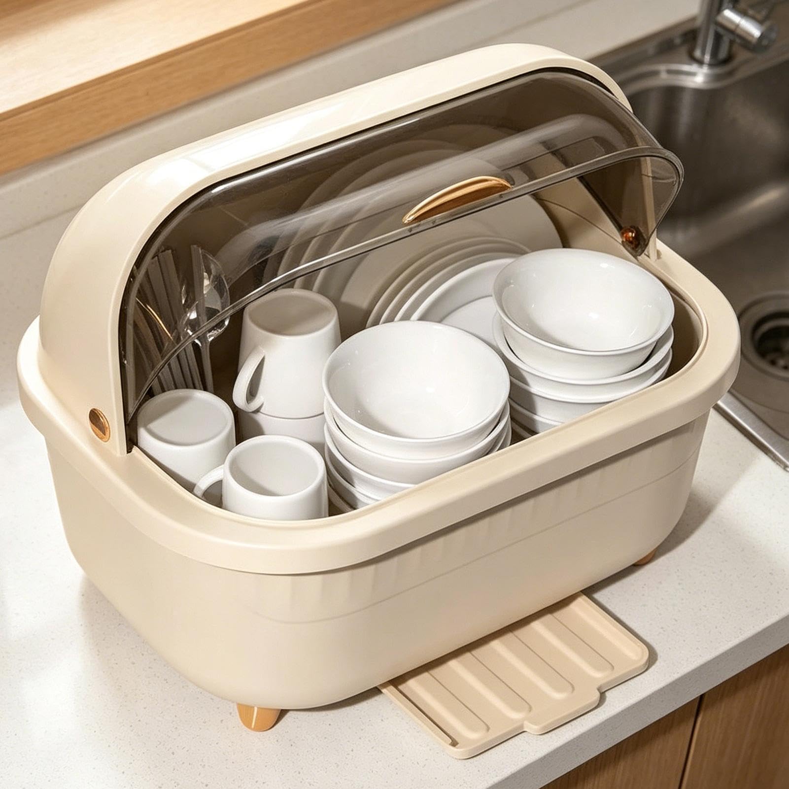 Estante para platos - Organizador de servir con tapa, Caja de almacenamiento de cubiertos - para propietarios de viviendas, inquilinos, padres, entusiastas de la cocina, apartamento, cocina, espacio