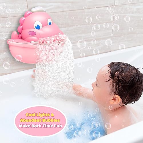 Miniatura 4 de Juguetes de baño, máquina automática de burbujas de baño iluminada, juguete de baño para niños de 1 a 3 a 8 años, juguete de dinosaurio para niños