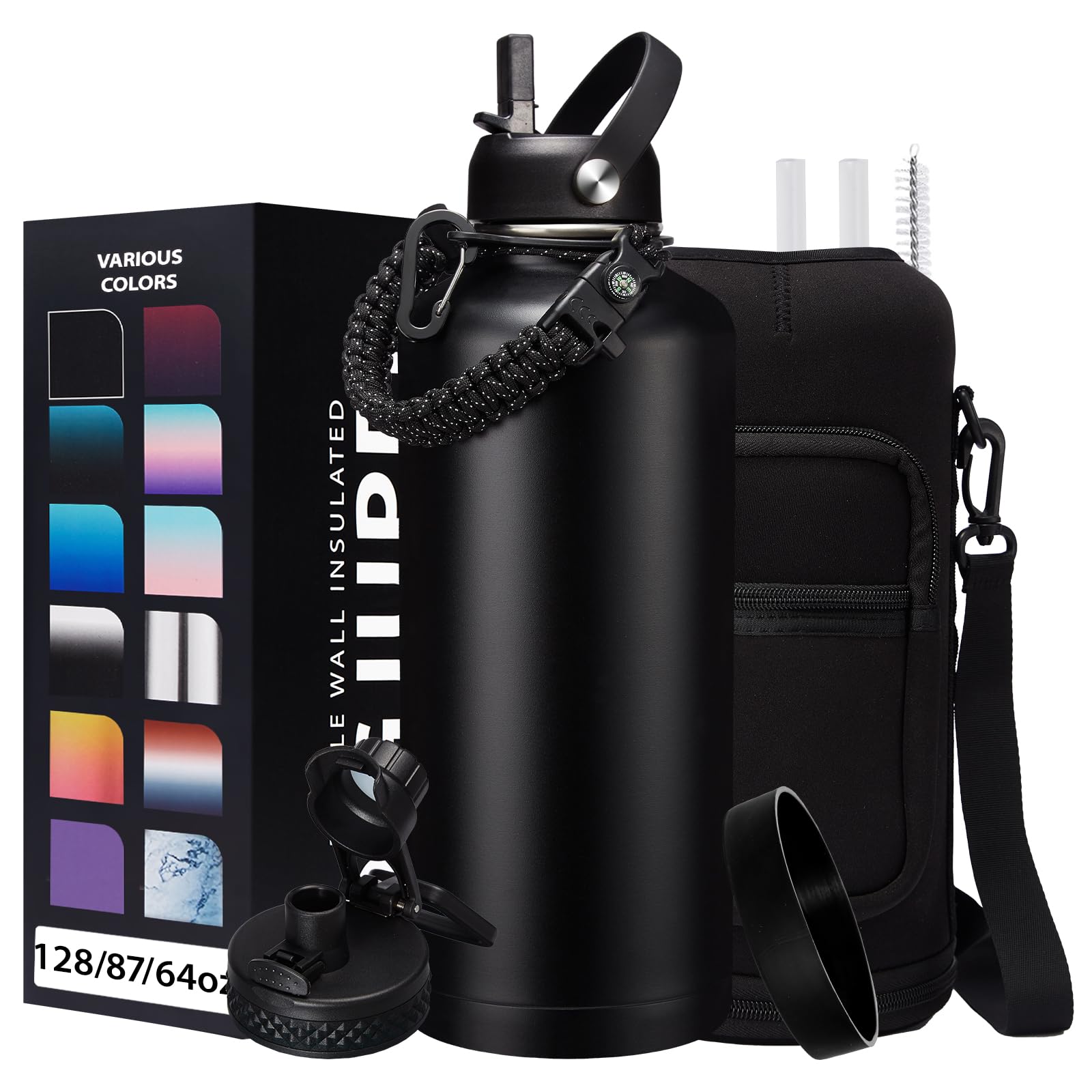87oz 128oz Insulated Water Bottles - Keep Cold-48h Hot-24h Gallon Water Bottle with Straw, Vacuum Stainless Steel Water Flask Leak Proof, Metal Large