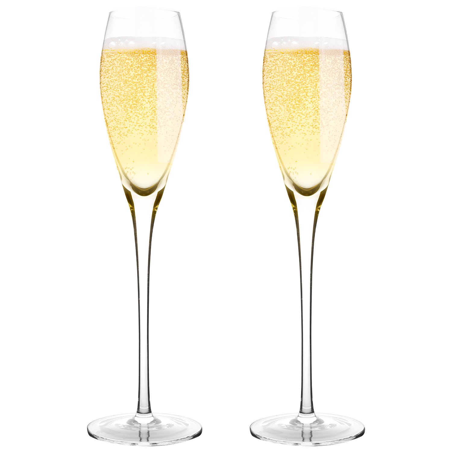Bella Vino Hand Blown Crystal Champagne Flutes - Standard Champagne Gl Made from 100% Lead Free Premium Crystal Glass，Perfect for Any Occasion,Great Gift, 10.5", 7 Oz, Set of 2, Clear