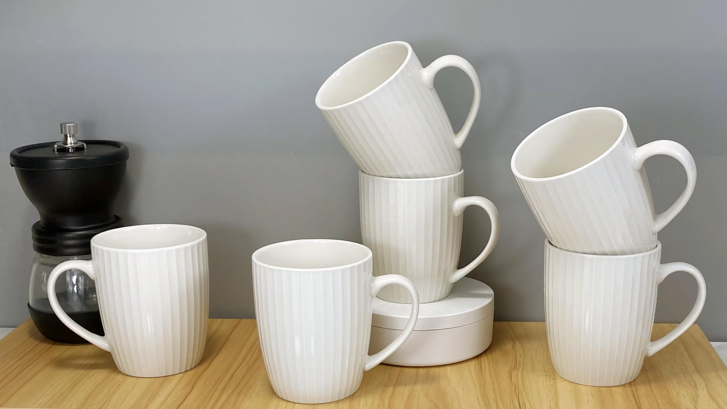 Porcelanowe kubki 325 ml, zestaw 6 kubków do kawy na herbatę, mleko, gorące kakao, białe