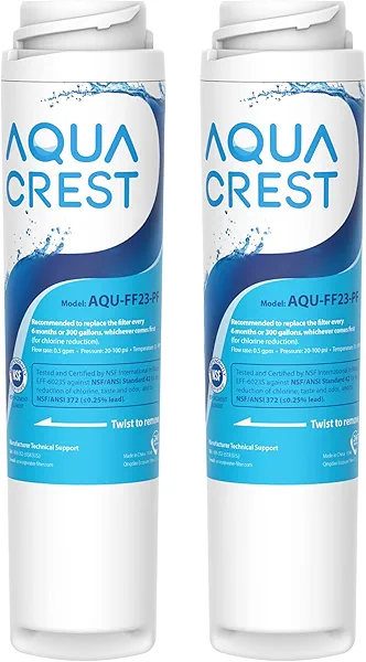 AQUA CREST FQROPF, FQSLF Under Sink Water Filter, Replacement for FQROPF, FQSLF, GXSV65R, GQSV65R, PXRQ15F, PNRQ15F, NSF 42 Certified (2 Pack), Model No.AQU-FF23-PF