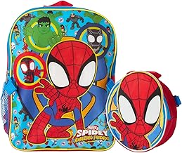 Fast Forward Spiderman Boys Backpack and Lunch Box Set - 14 Inch Schoolbag Backpack with Lunch Box for Preschool Kindergarten, Spidey Red/Blue