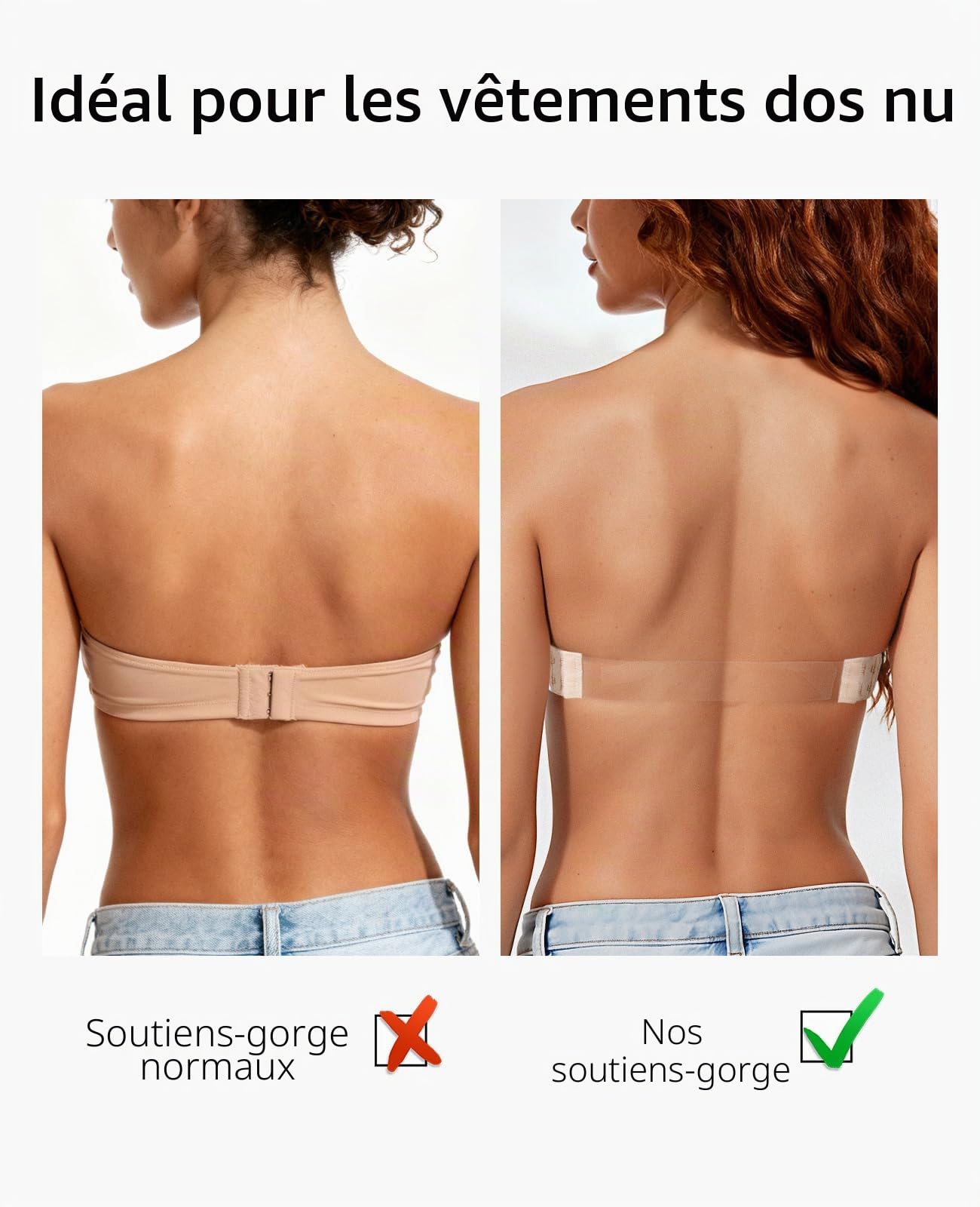 Strapless Bra with Clear Back Invisible Strap Push Up Padded Underwire Backless Halter Bralette 34B, Beige