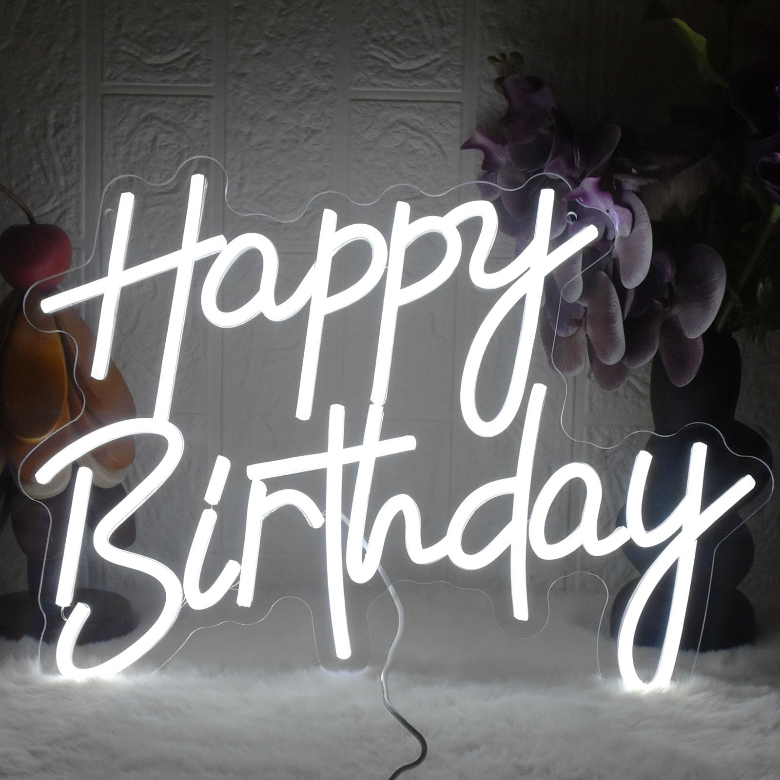 Happy Birthday Neon,Buon compleanno Lettere al Neon Bianco Decorazioni per la Festa di Compleanno Luce al Neon a LED "Buon Compleanno"alimentata tramite USB con interruttore dimmerabile