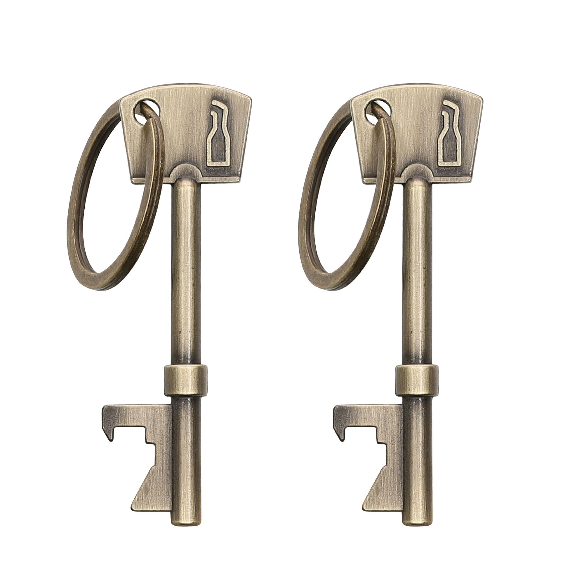 kwmobile Bottle Opener Key Keychain (Set of 2) - Keychains Shaped Like Keys to Open Beer Bottles, Soda Tops, Soft Drinks - Bronze