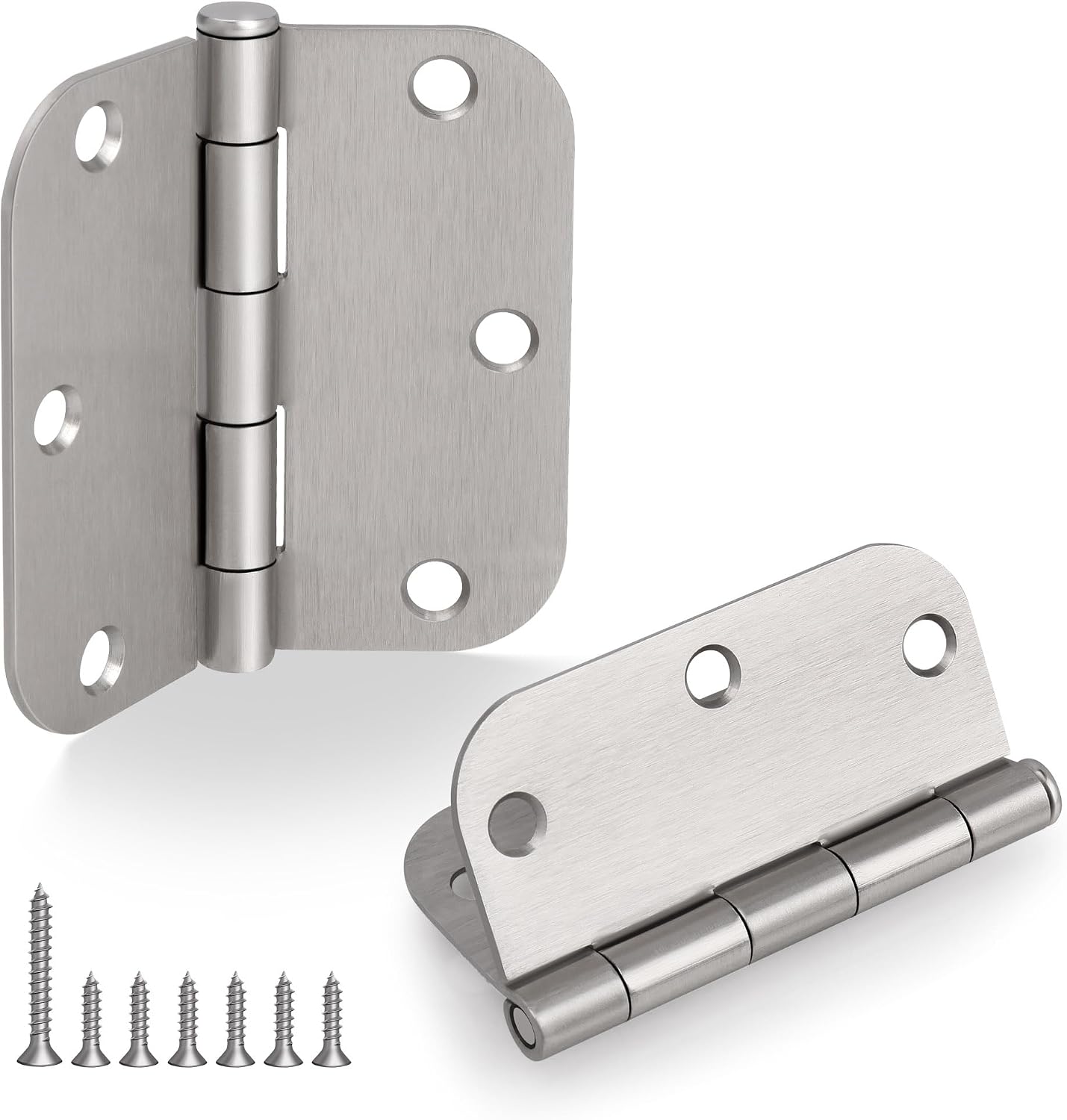 12 Pack Rounded Door Hinges 3.5 Inch with 5/8 Inch Radius for Interior and Exterior Door, 3 1/2 Inch Residential Heavy Duty Door Hardware for Office Home, Satin Nickel