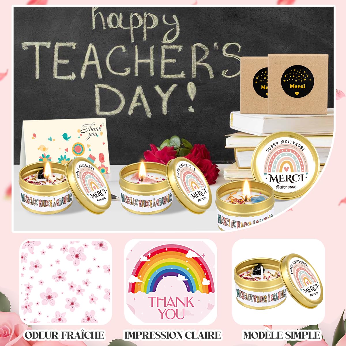 iZoeL Maitresse Bougie, Aromathérapie et Cartes de Vœux Remerciement pour Enseignant Personnalisé Maitresse Set Aromathérapie, Noël Graduation Anniversaire Femme