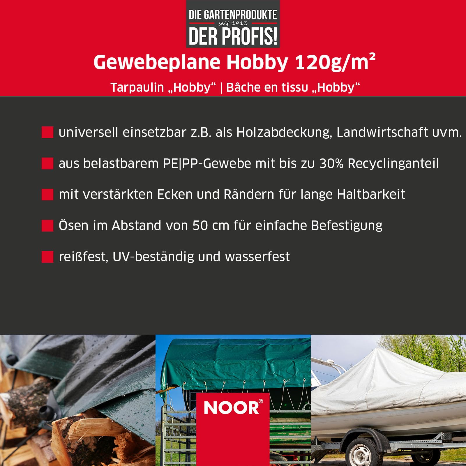 Plandeka Noor, 120 g/m², 2,00 x 2,00 m, kolor: biały, PP/PE
