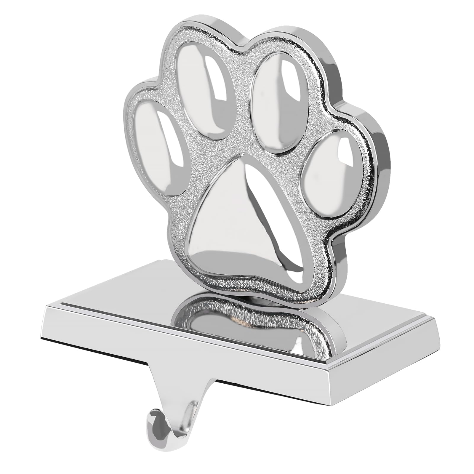 Fowecelt Dog Paw Christmas Stocking Holder, 3D Silver Metal Mantel Stocking Hanger for Mantel Shelf Stand Table Christmas Decor