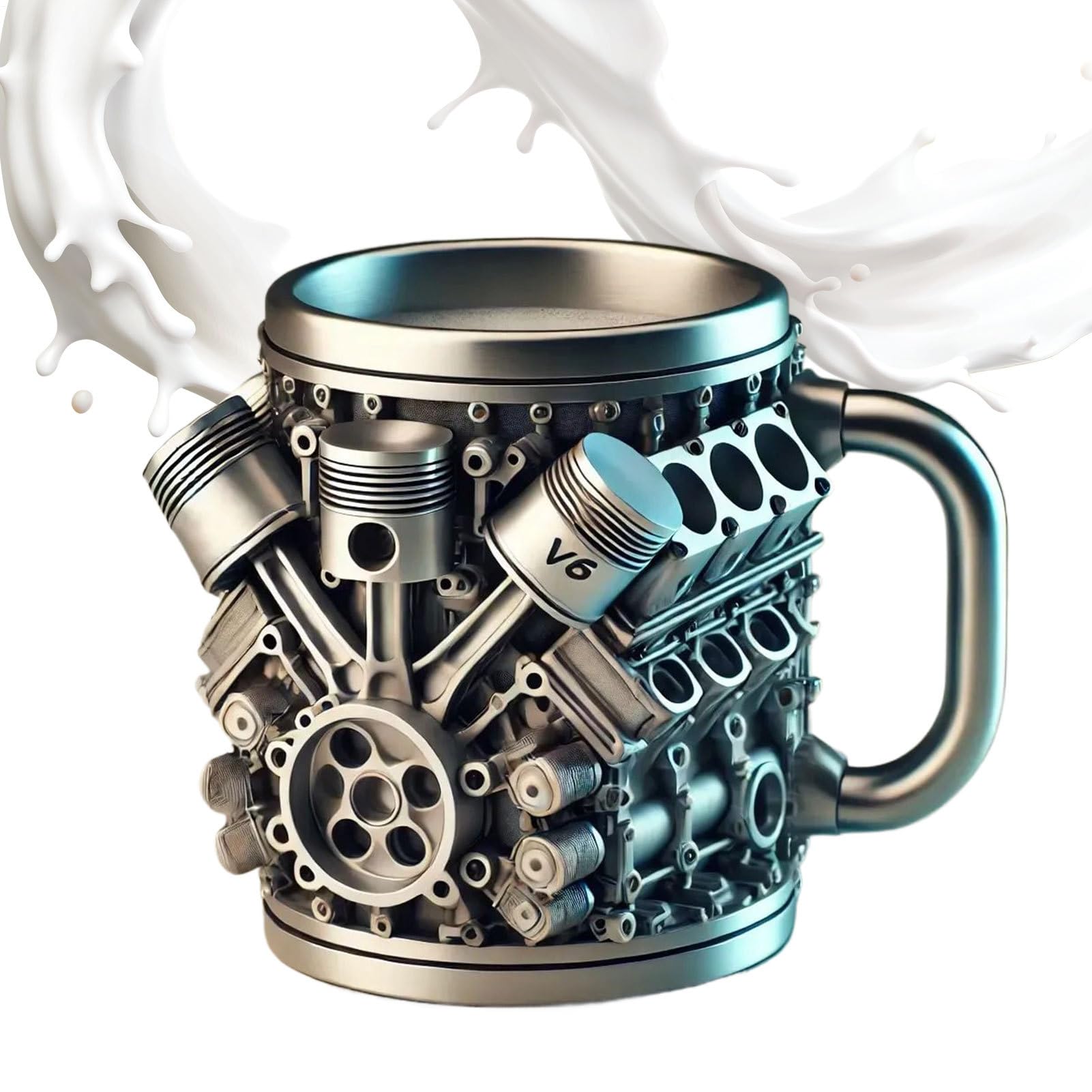 300 ml Edelstahl-V6- und V8-Motorbecher – Auto-Motor-Kaffeetassen, 11,9 x 8,5 cm, auslaufsicher, doppelwandige V6- und V8-Design-Isolierflasche, Metall-Kaffeetassen für Teegetränke