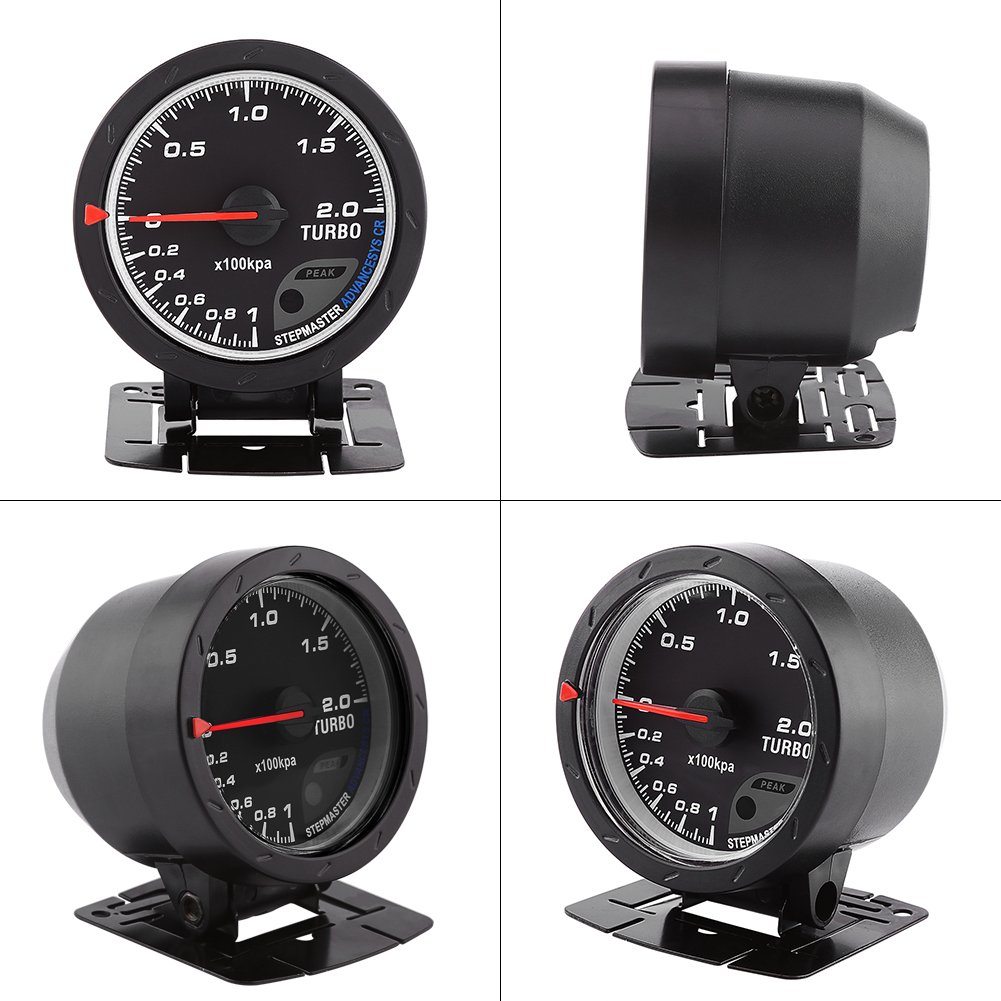 Aramox Indicatore di Livello Turbo Boost, LED Universale 60mm Indicatore di Livello Turbo Calotta Nera per Auto 0-200 Kpa