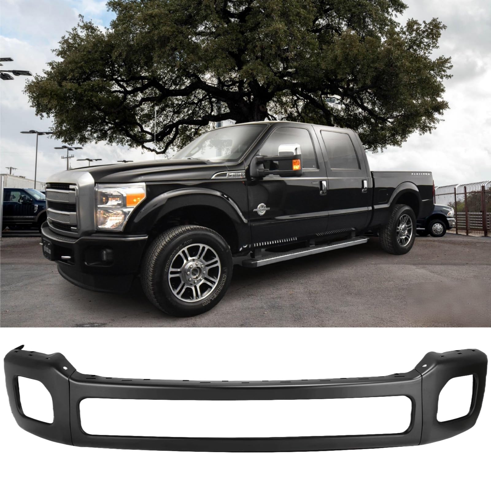 FELYCYTAS Front Bumper Compatible with 2011-2016 Ford F-250/F-350/F-450 Super Duty, Black Truck Automotive Steel Replacement Bumpers Face Bar with Fog Light Holes, without Sensor Holes (Style D)