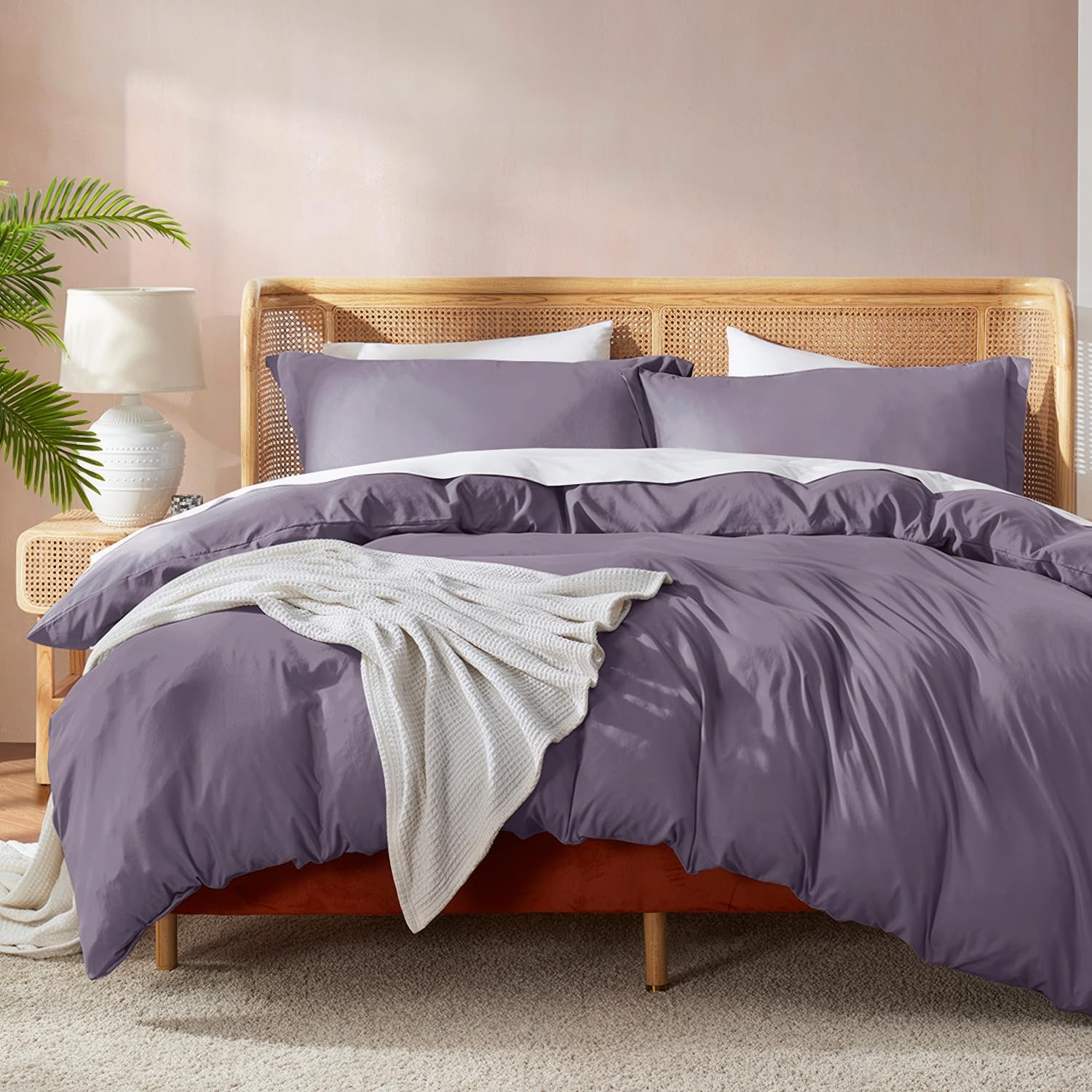 Nestl Full Duvet Cover Set with Comforter Insert - Grayish Purple 4 Piece 80x90 Duvet Cover &amp; 2 Pillow Shams with White Quilted Down Alternative Comforter, Ultra Soft, All Season