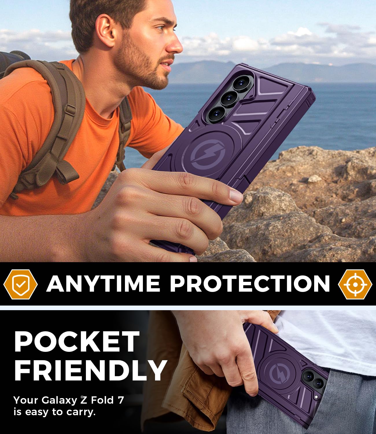 Coque magnétique pour Samsung Z Fold 7 : étui de téléphone durable [compatible avec Magsafe], protection quotidienne contre les chutes, coins anti-chute et protection des charnières, double