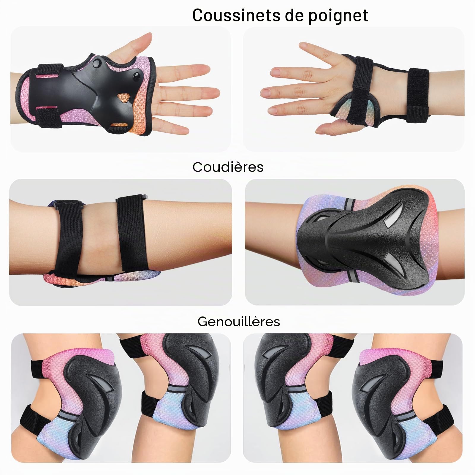 YOOXARMOR Protection Roller Enfant Fille,D'équipement de Protection 3-6-13 Enfants 6 en 1 Réglable Genouillères Coudières, Protège-Poignets pour BMX,Skateboard Scooter Inline Skate