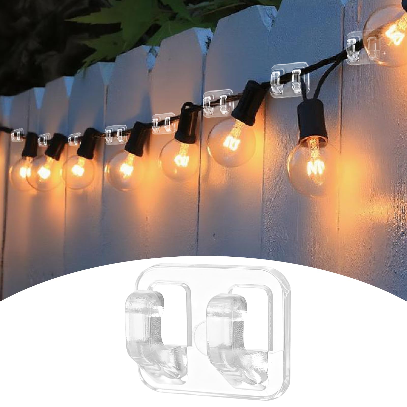 Photo 1 of JEAYYDSI Hooks for Outdoor String Lights, 96 PCS Waterproof Christmas Light Clips Outdoor with Adhesive Strips, No Tools UV-Resistant String Light Hooks for Patio Decor