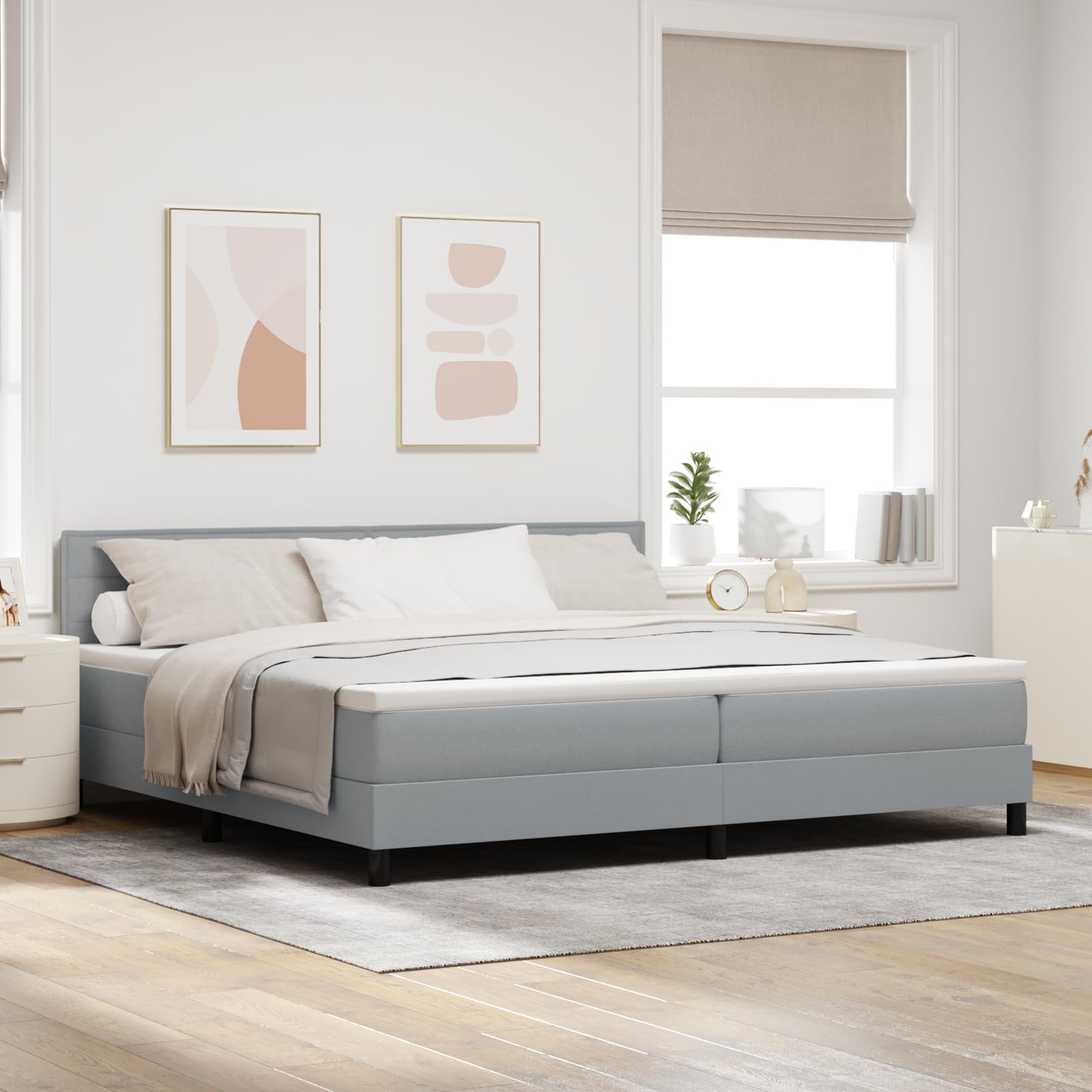 Fasba Cama con somier con colchón y LED Gris Claro 200x200 cm Tela