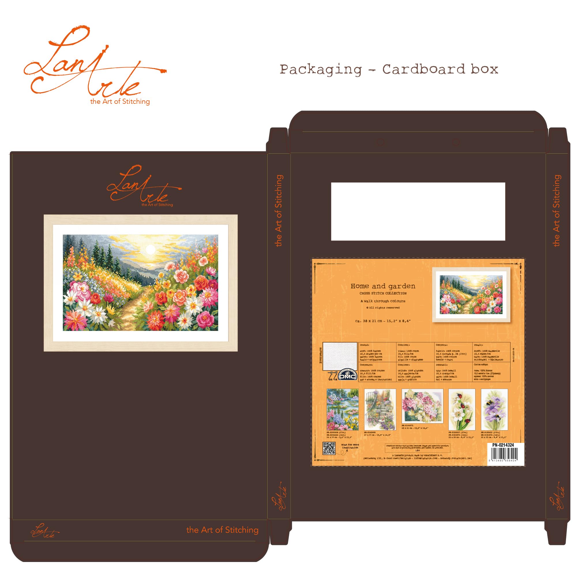 Lanarte Kreuzstich Stickpackungen Gezählter Kreuzstichbilder Set BUNTER WEG Wanddekoration Handarbeit Set für Erwachsene ca. 38 x 21 cm DIY Deko Bastelset Handwerker Kreative Geschenkset