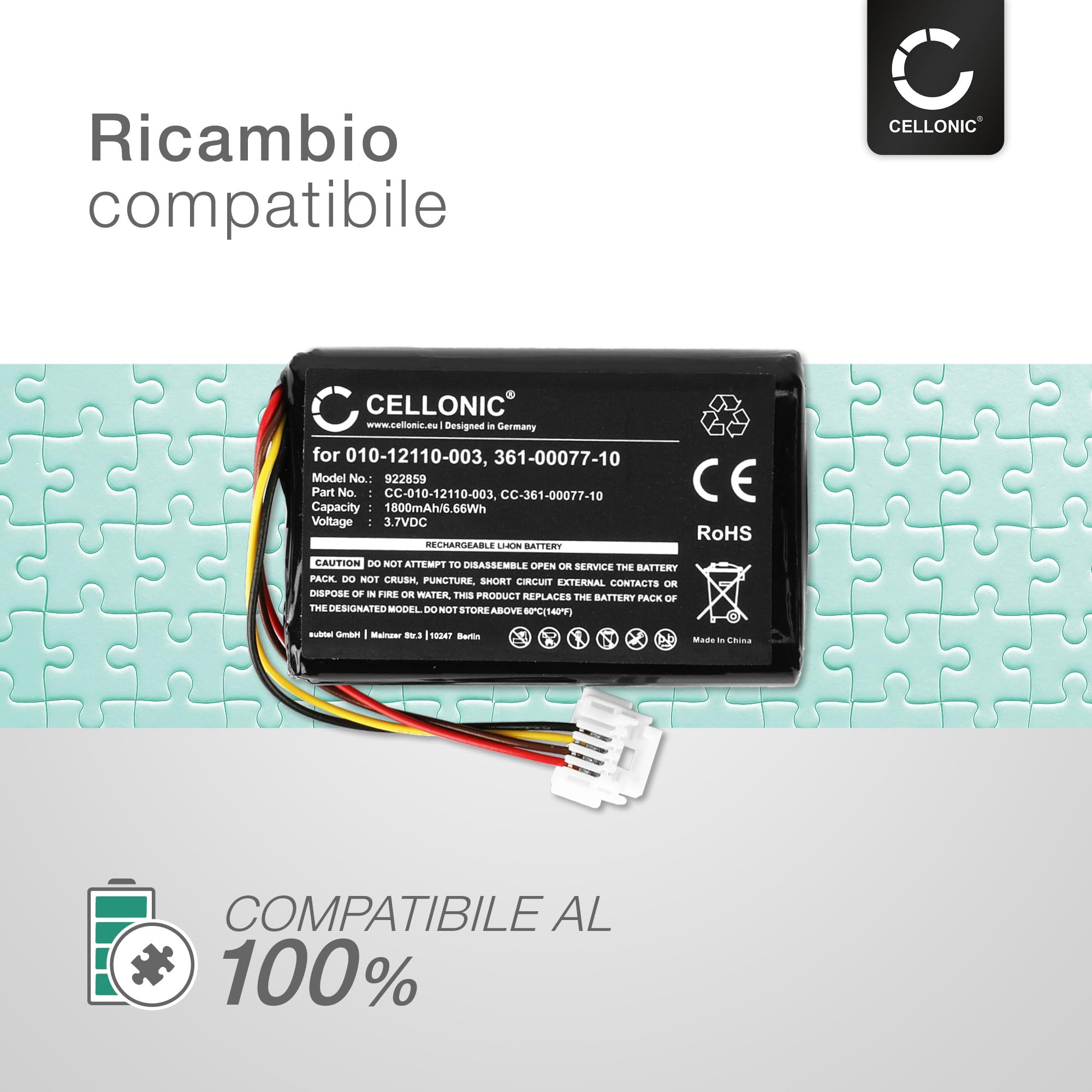 CELLONIC 1x Batteria per Navigatore GPS Compatibile con Garmin Zumo 590LM, Zumo 595LM, Zumo 595, 010-12110-003 – (1800mAh, 3.7V)