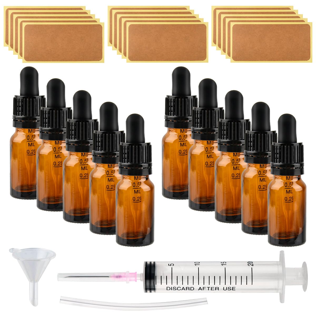 12 Boccette Vetro Ambra 10ml Con Contagocce - Per Oli Essenziali, Aromaterapia, Fai Da Te | Riutilizzabili