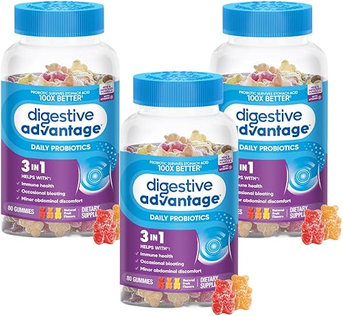 Digestive Advantage Gomitas probióticas previenen gases ocasionales, hinchazón y diarrea para la salud digestiva e inmunológica, 60 unidades