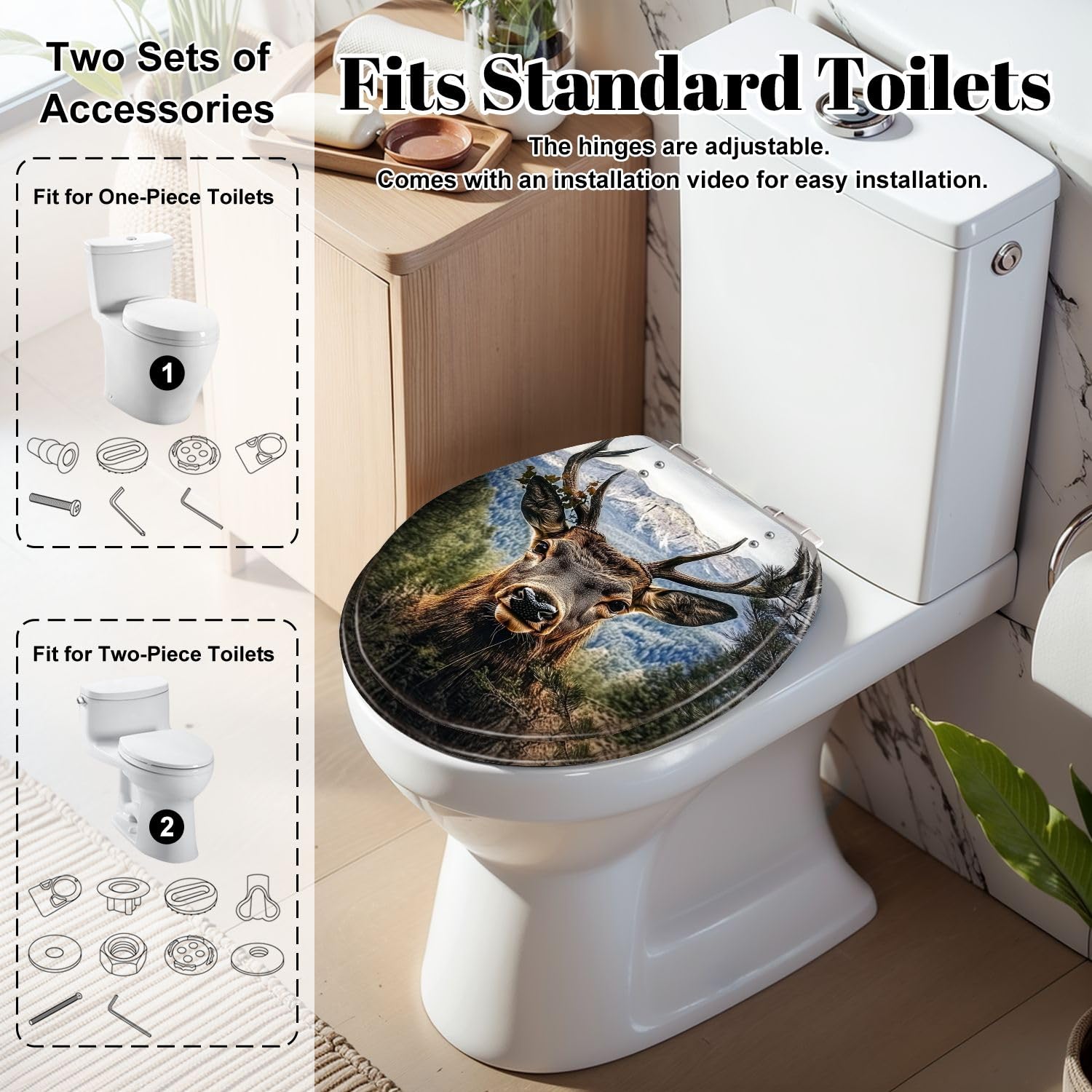 Asiento de inodoro alargado de bambú estilo zen para baño