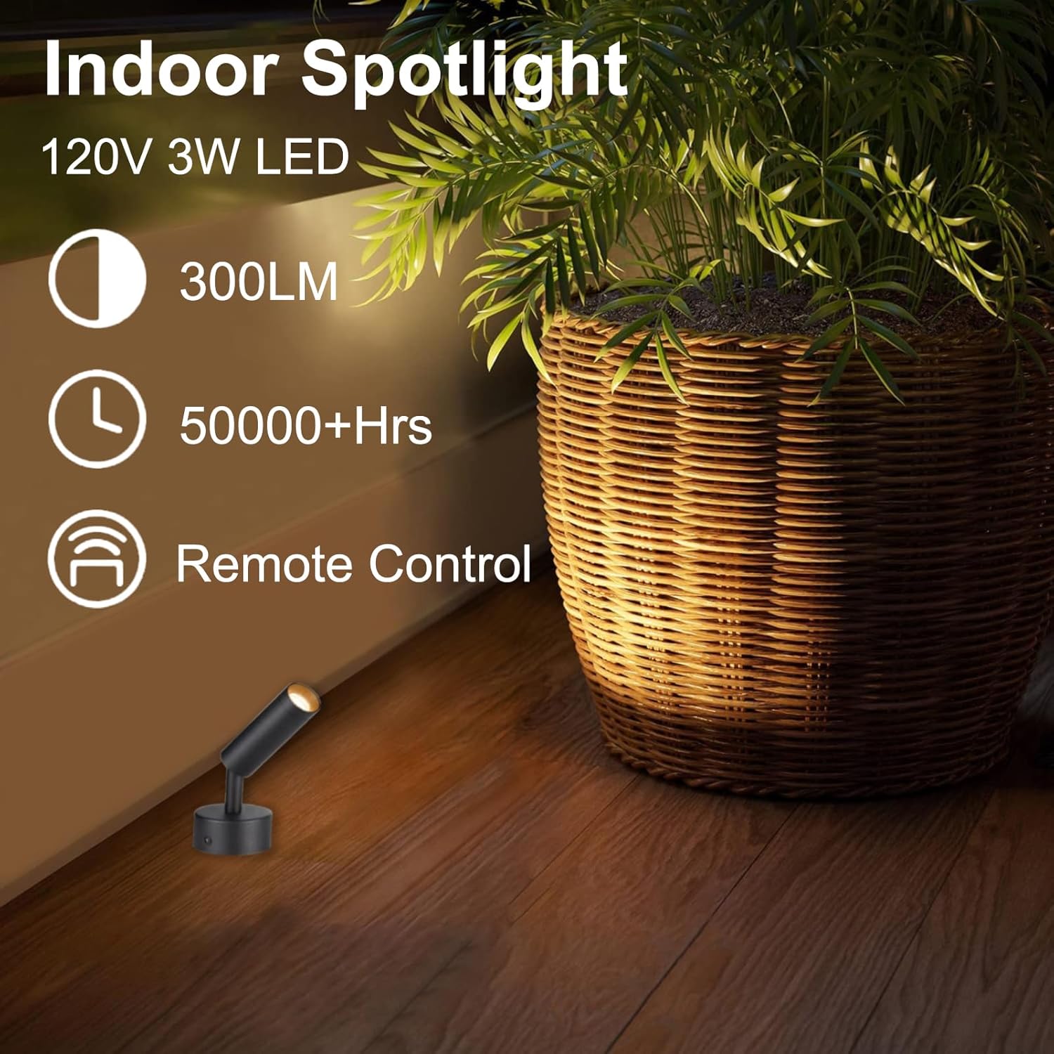 Led Spot Lights Indoor 2 Pack Uplighting Dimmable Up Lights Indoor Spotlight, 5W Floor Spot Lights Uplights Indoor Accent Light for Plants with Remote, 3 Color Lighting Modes & Timer Function