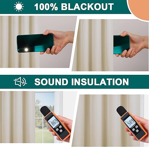 Miniatura 4 de Diraysid Cortinas 100% opacas, cortinas de lino beige claro para dormitorio, con aislamiento térmico, cortinas de oscurecimiento de habitación (2