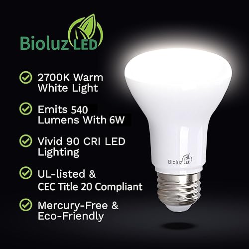 Miniatura 3 de Bioluz LED Paquete de 8 bombillas LED BR20 de 2700 K, blanco cálido, 6 W  reemplazo de 50 W, 90 CRI 540 lúmenes, para interiores y exteriores,
