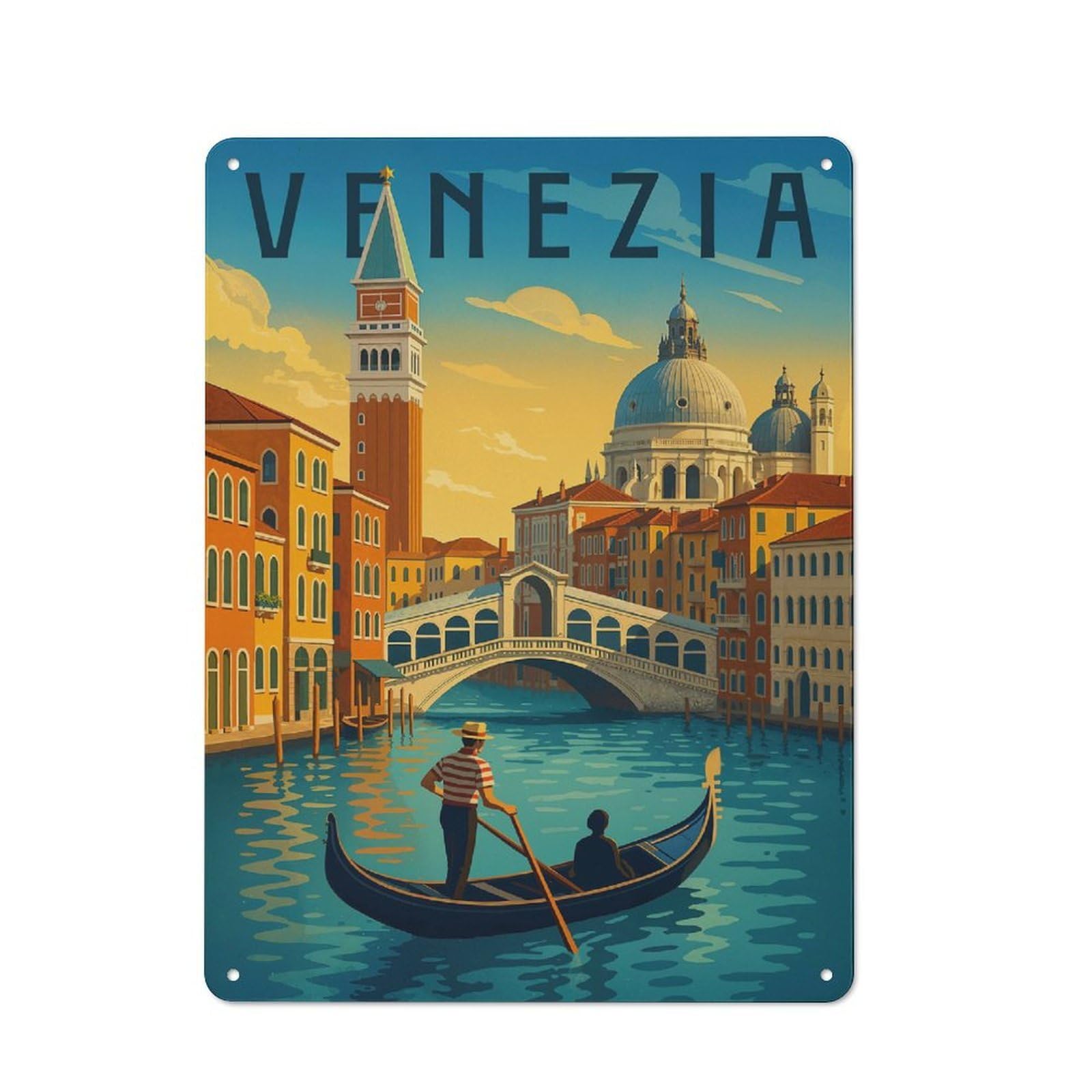 Junmoney Style-21 Retro Venice Travel Poster – Romantic Gondola And Sunset Canal Metal Gift Sign 40X30cm, Home Wall Decor For Flat, Dorm Room, Lounge Or Cafe