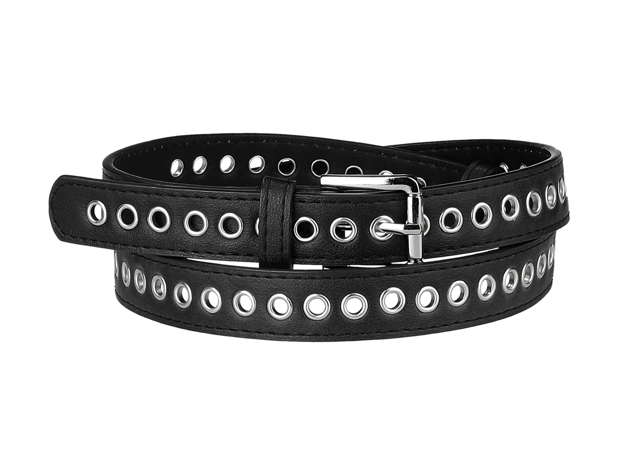 Allegra K Women Grommet Belt PU Leather Metal Buckle Skinny Waist Hollow Belts