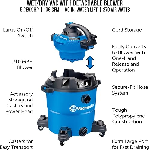 Miniatura 3 de Vacmaster - Aspiradora de 95 litros con hasta 2 caballos de fuerza