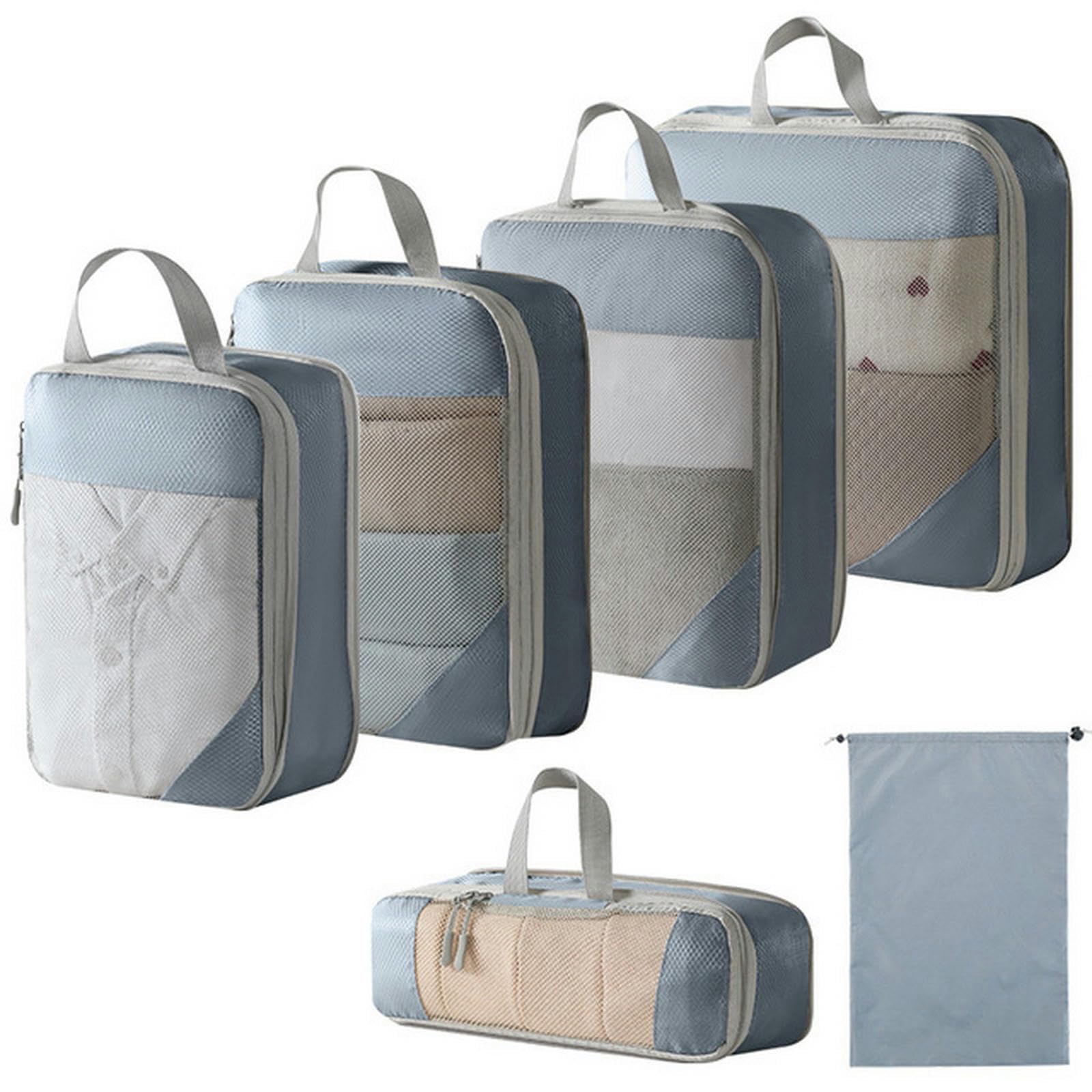 Cubi da imballaggio 5 6 Pezzi Organizzatore di Bagagli Portatili da Viaggio Borse portaoggetti per imballaggio a Compressione Borse per Scarpe con Borsa Pieghevole Leggera in Rete-6