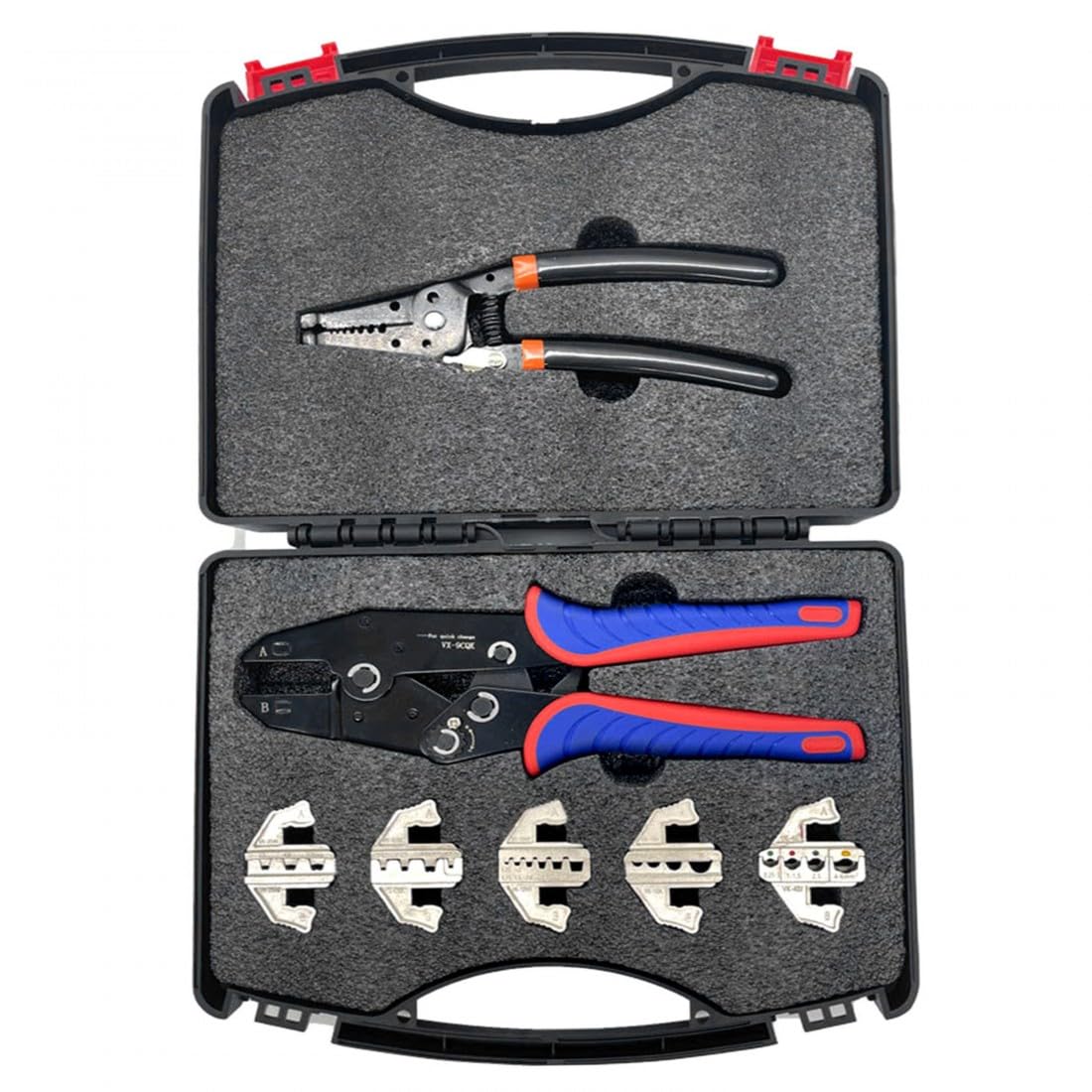JAMPS 7-Piece Quick Change Crimping Tool Kit, Ratcheting Wire Stripper, Cable Terminal Crimper Pliers for MC4, Ferrules, Nylon, Insulated/Non-Insulated Terminals, Heat Shrink Connectors