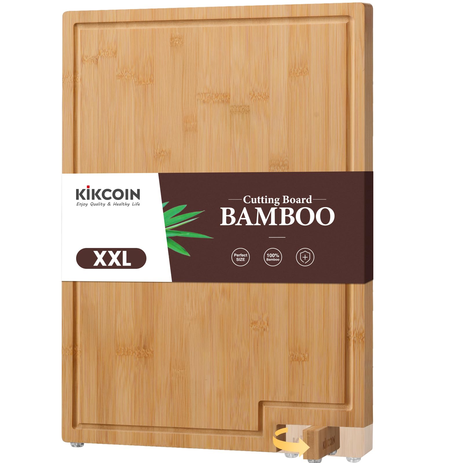 Kikcoin Bamboo Cutting Boards for Kitchen, 2XLarge with Rotating Kickstand