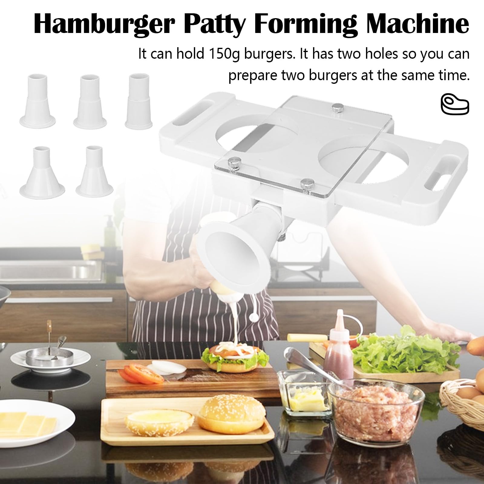 Pressa per Hamburger, Macchina per Smash Burger Press Automatica, Processore per la Formatura di Carne con 5 Tubi Adattatori