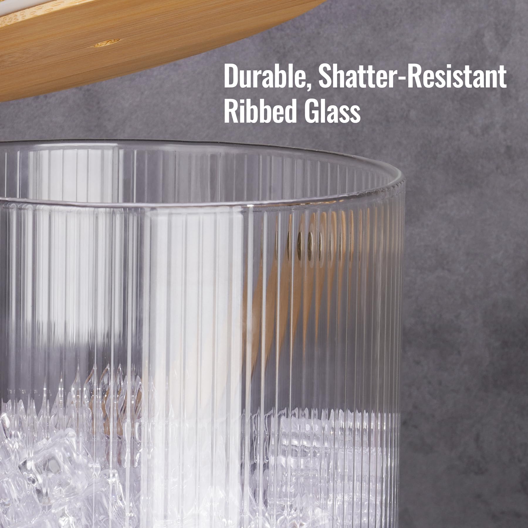 NiHome 3L Glas Eiswürfelbehälter mit Bamboo Deckel, Schaufel & Zange – Eiskübel mit Griff und rutschfester Basis, Eisbehälter für Eiswürfel, ideal zum Kühlen von Bier, Wein und Sekt bei Party oder Bar