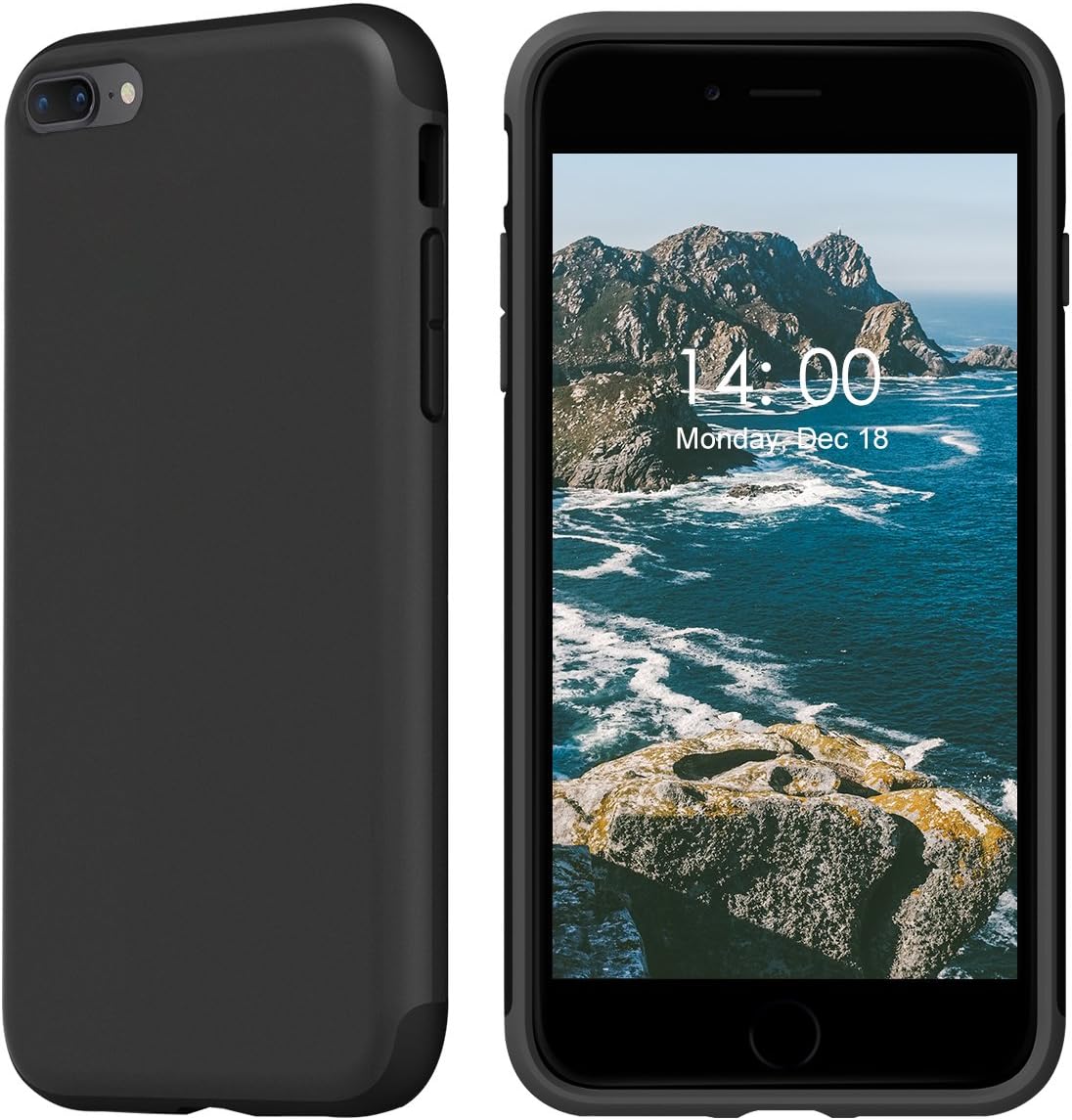 KUUFER Two-Layer Defender Case with Matte Surface Great for Grip for Apple iPhone 7 Plus, iPhone 8 Plus (Black)