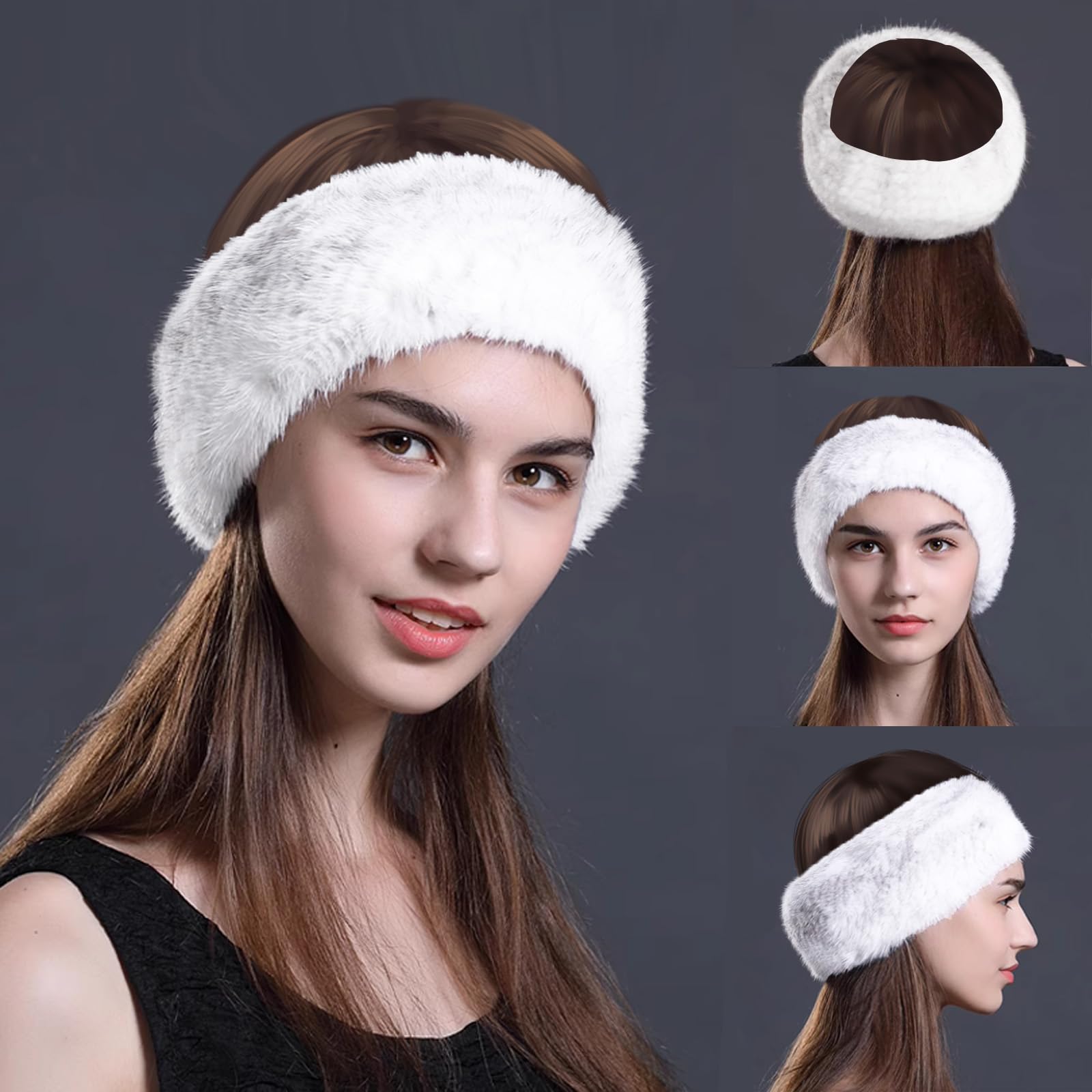 Fascia per capelli da donna, foderata in pile, calda, lavorata a maglia, spessa, termica, per capelli (blu navy