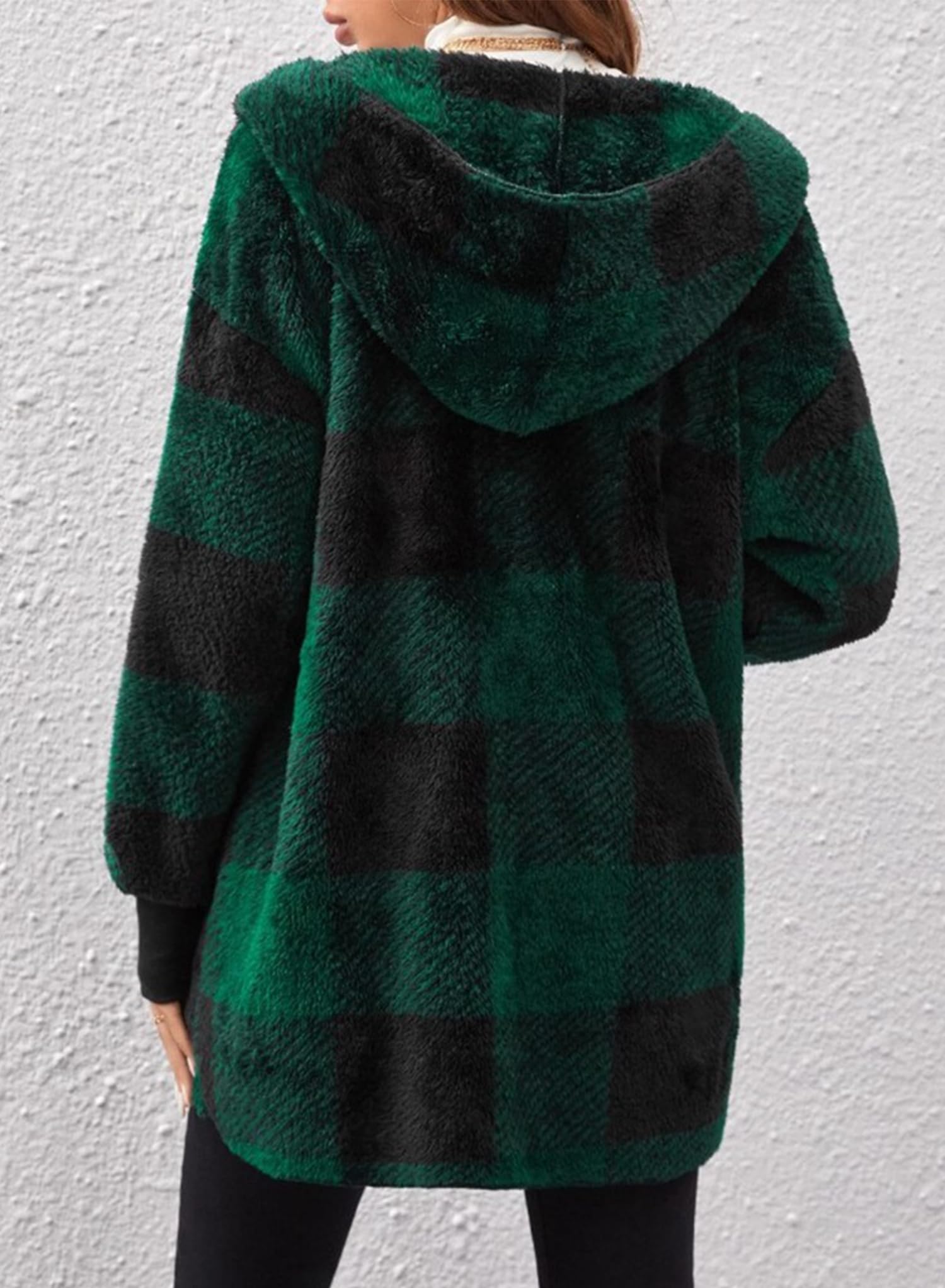 Ranphee Sudaderas Mujer con Capucha Invierno Larga Polar de Cuadros Abrigos Cremallera