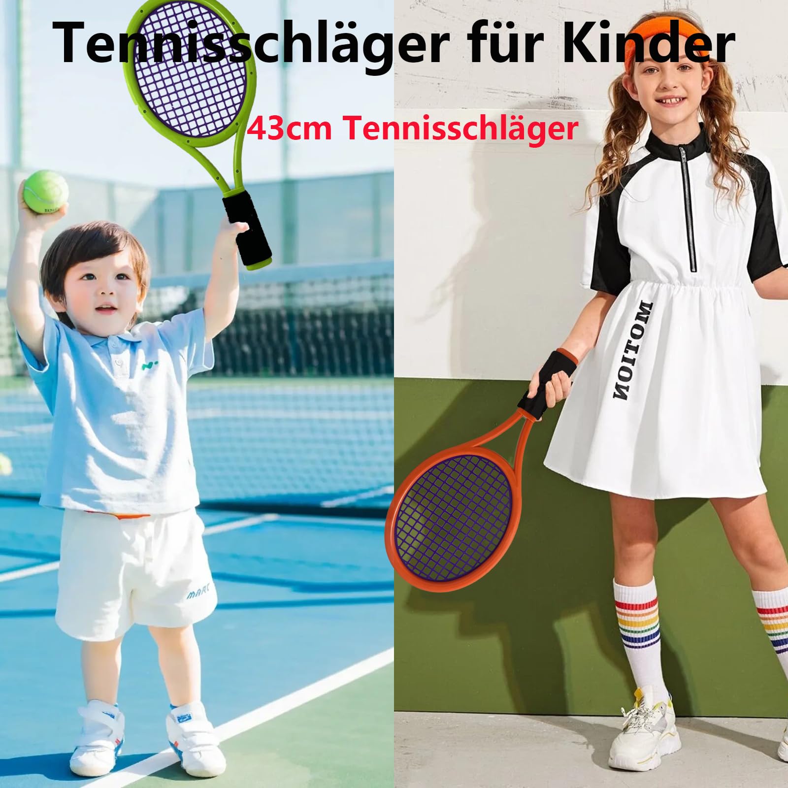 Kinder tennisschläger Set 17 Zoll,Mit 4 weichen Trainingsbällen & 6 Badminton-Federbällen – Geeignet für Kindersportarten im Innen- und Außenbereich